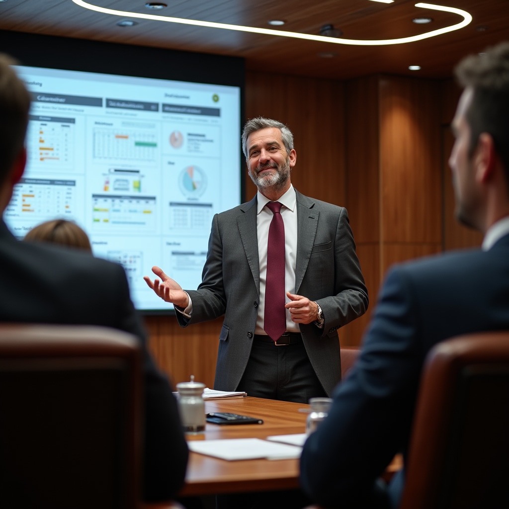 Corporate team attending time management training presentation