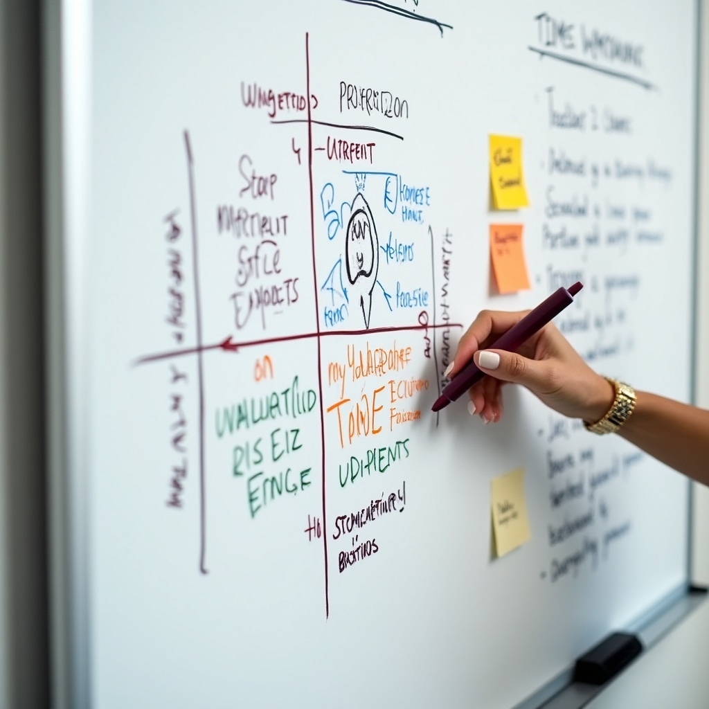 Instructor explaining time management framework diagram to workshop participants