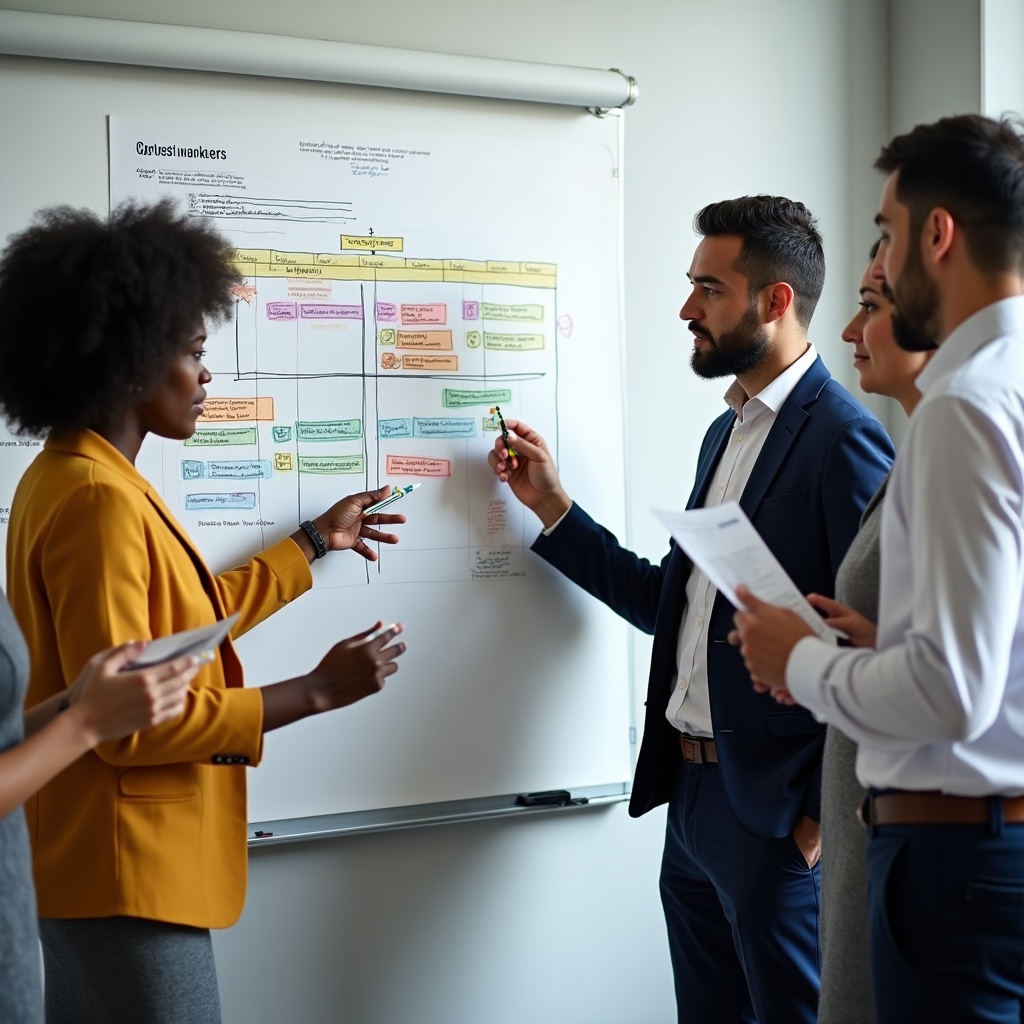 Small group collaborating on time management exercise during workshop