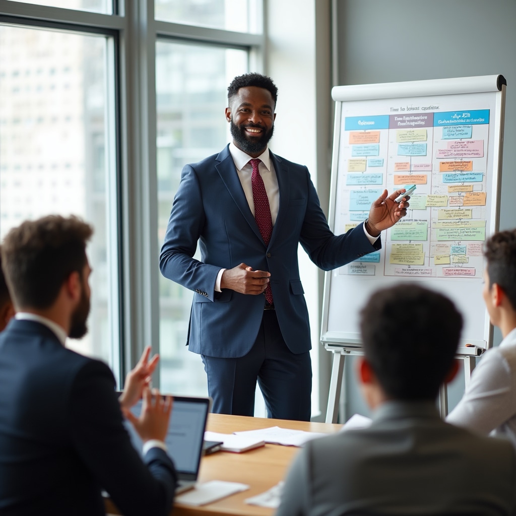 Workshop instructor guiding participants through time management framework exercise
