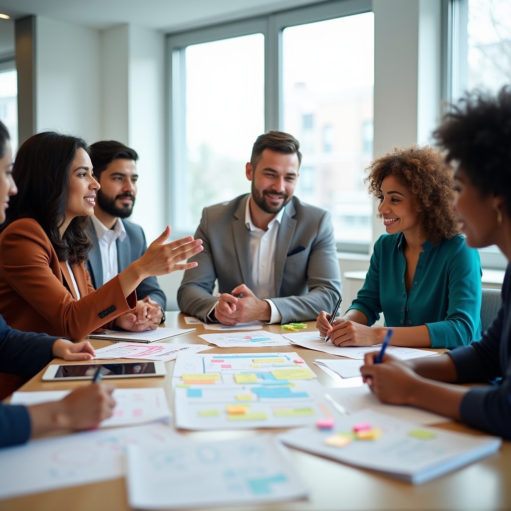 Small group workshop participants practicing time management frameworks